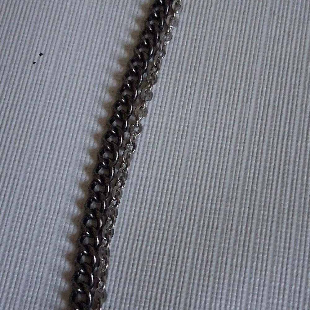 Gunmetal Gray and Silver Toned Metal Curb Cable Link Multi Strand Chain Necklace